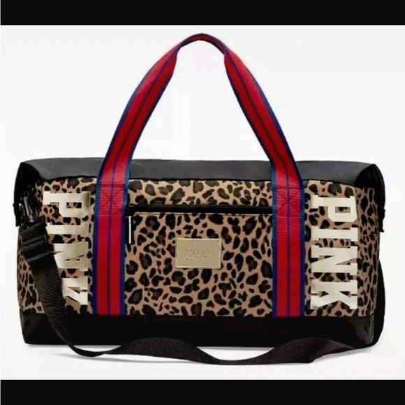 PINK Victoria's Secret Handbags - Victoria Secret PINK Travel Duffle Gym Bag Large Animal Print Logo
